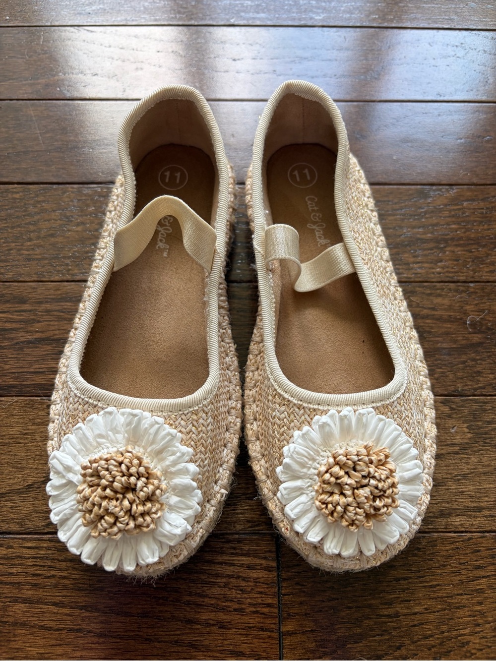 Cat & Jack Natural Raffia Ballet Flats with White Flower